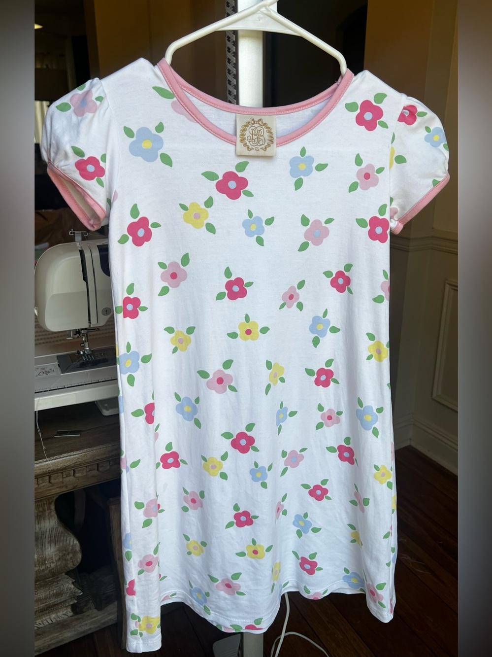 The Beaufort Bonnet Co White Floral Print Short Sleeve Polly Play Dress SZ10 EUC